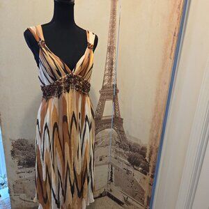 BCBG MaxAzria 2 stripe Beaded empire waist silk dress Size 6